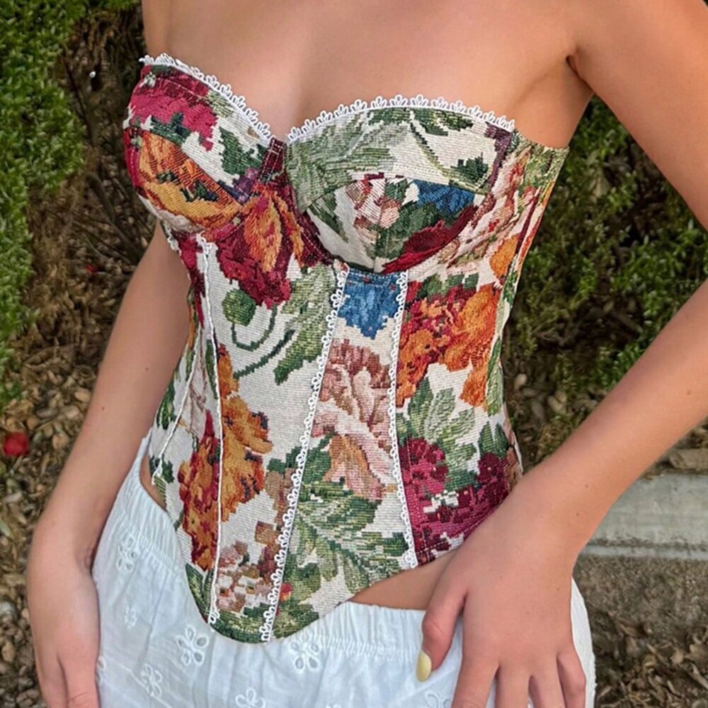 Multicolor Boho Women's Romantic Strapless Top
